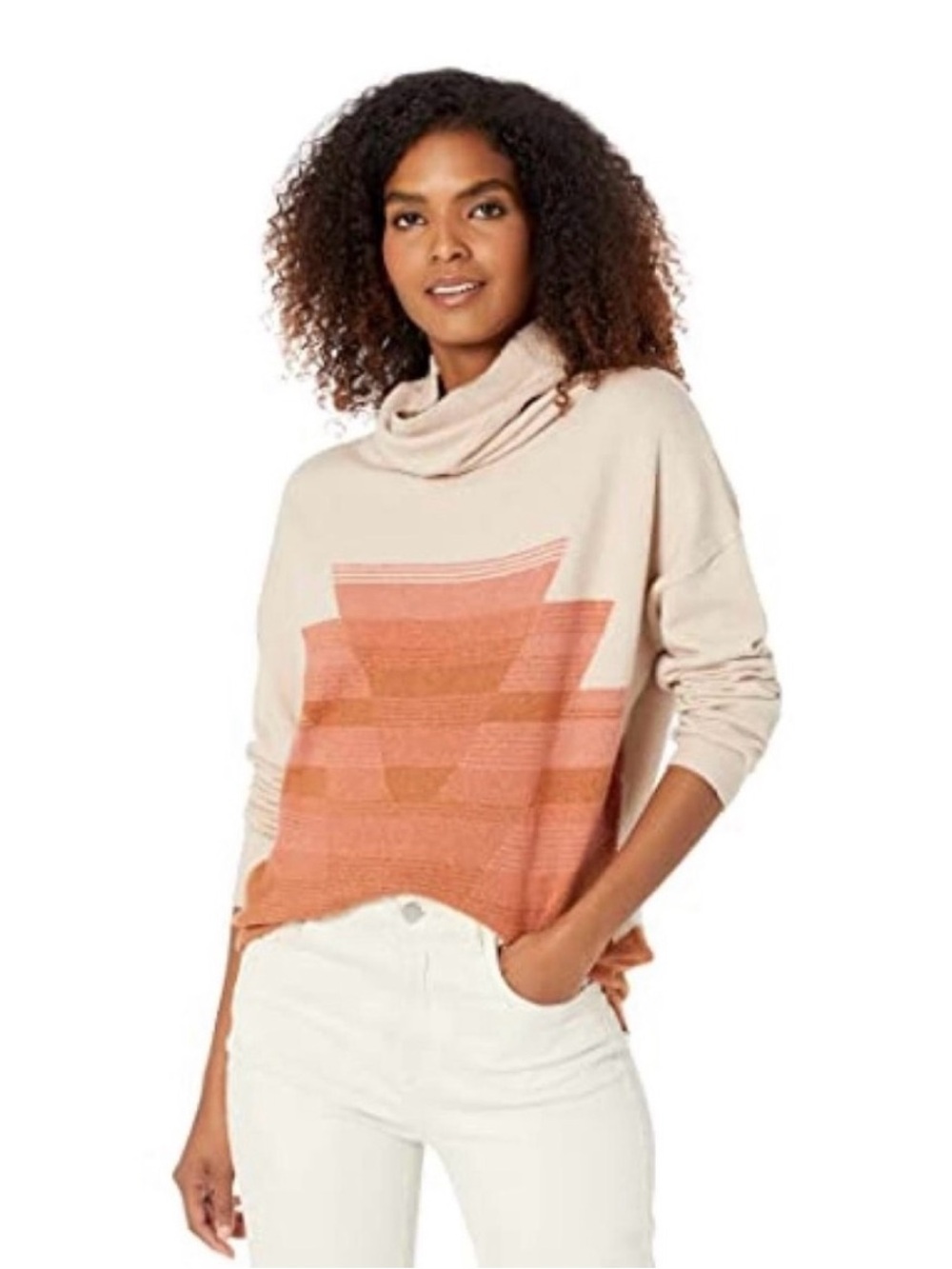 prAna Frosted Pine Geometric Cowl Necked Sweater Organic Cotton L